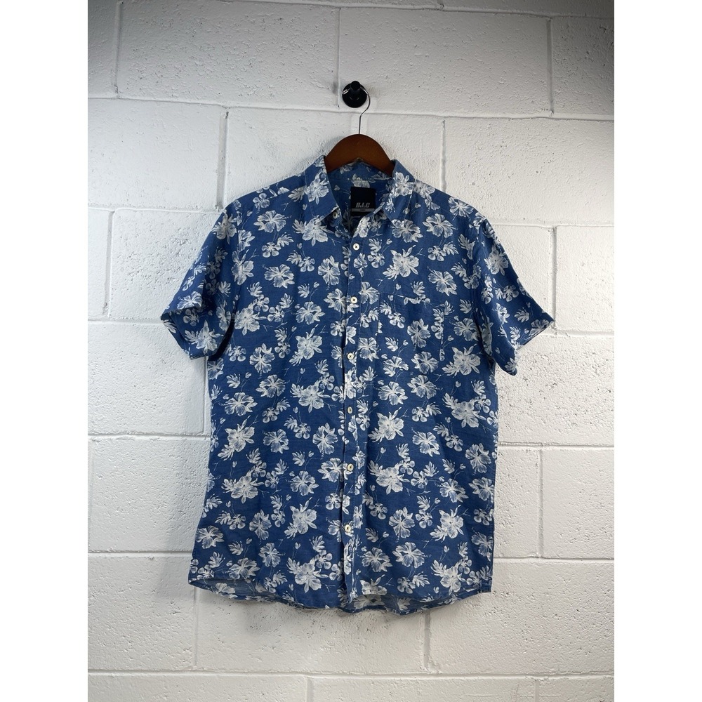 DJ&G Men's Printed Floral Short Sleeve Button Down Linen Blend Shirt‎ Size L